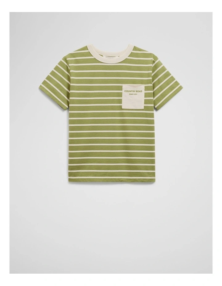 Cotton Pocket T-Shirt in Pear Stripe image 1