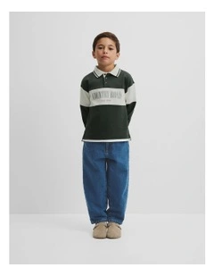 Organically Grown Cotton Stripe Rugby Top in Forest