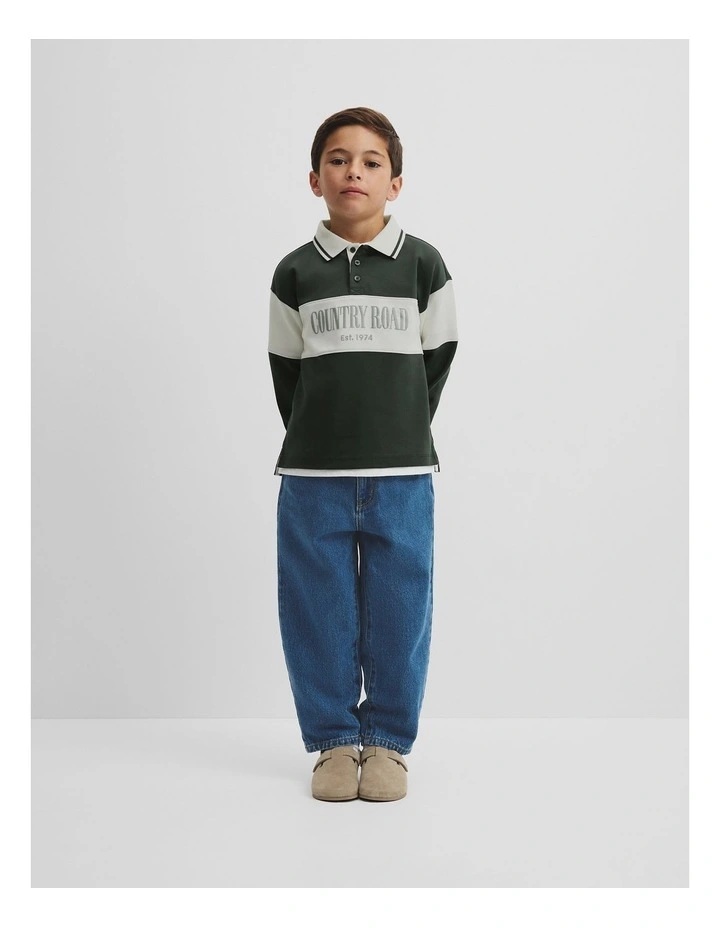 Organically Grown Cotton Stripe Rugby Top in Forest image 1