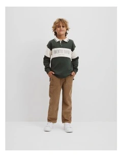 Organically Grown Cotton Stripe Rugby Top in Forest