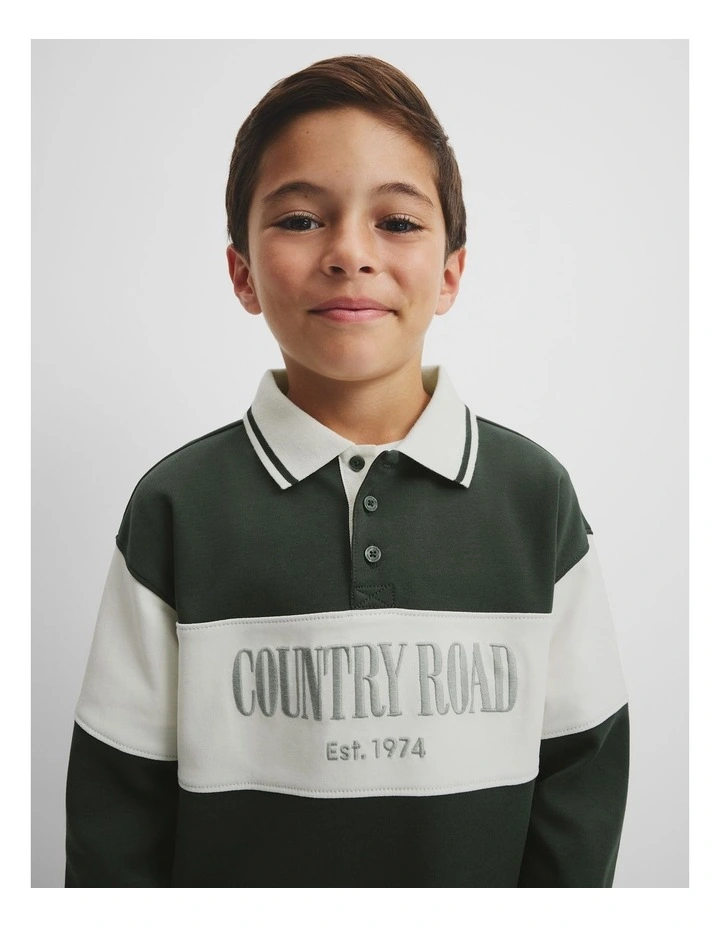 Organically Grown Cotton Stripe Rugby Top in Forest image 2