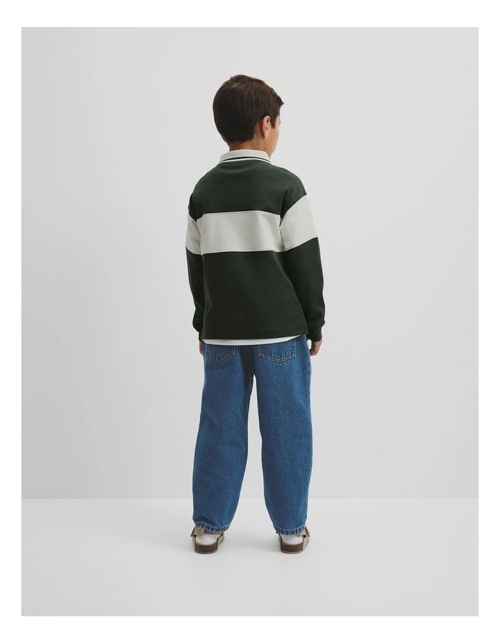 Organically Grown Cotton Stripe Rugby Top in Forest image 3