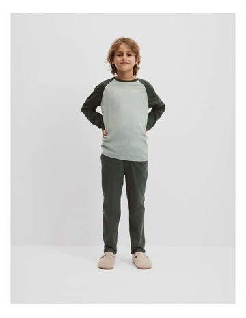 Organically Grown Cotton Contrast Long Sleeve Logo T-shirt in Fern