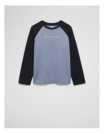 Contrast Long Sleeve Logo T-shirt in Slate Blue