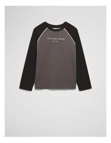 Contrast Long Sleeve Logo T-shirt in Washed Charcoal
