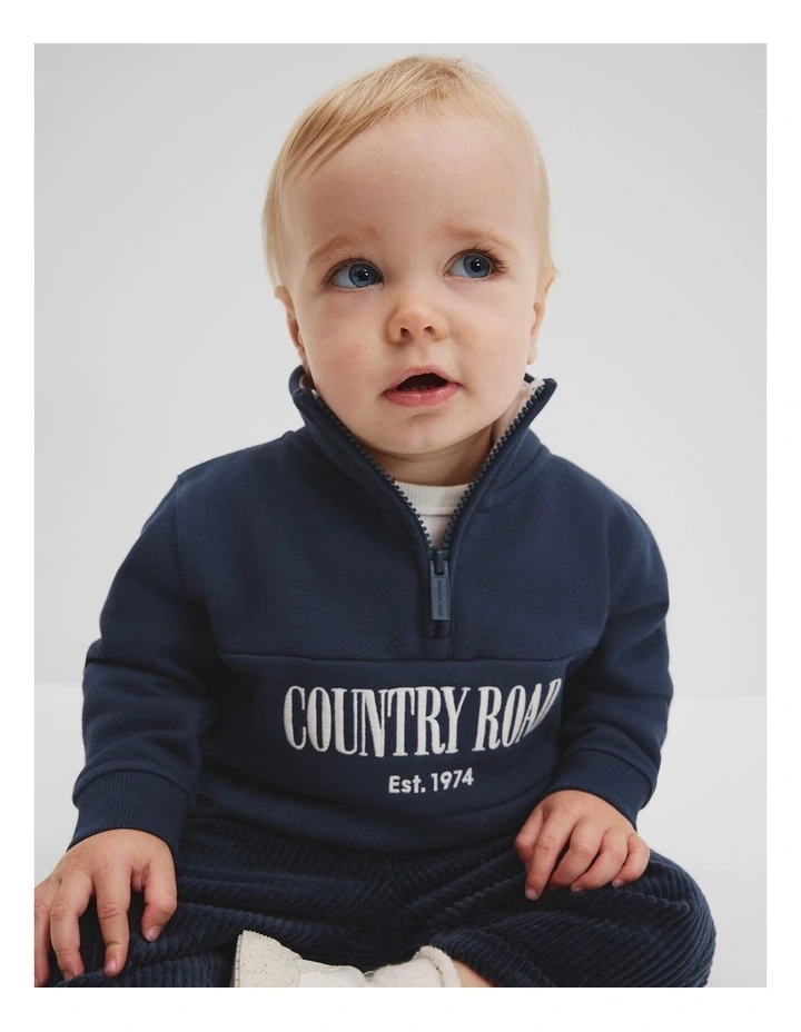 Verified Australian Cotton Heritage Half Zip Sweat in Navy image 2