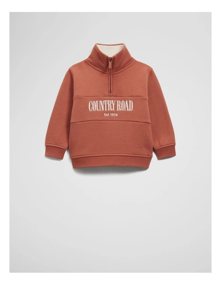 Verified Australian Cotton Heritage Half Zip Sweat in Terracotta image 1