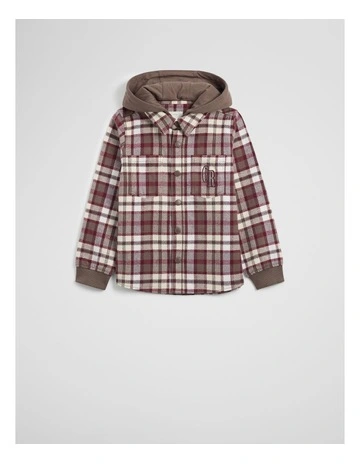 Organically Grown Cotton Hooded Check Shirt in Garnet