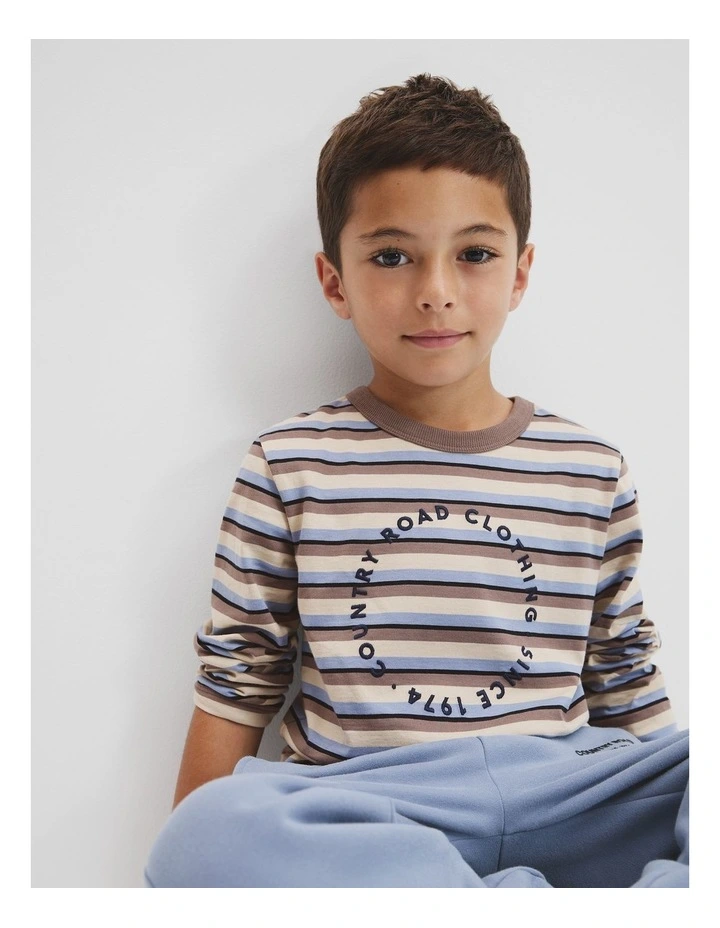 Long Sleeve Circle Logo T-shirt in Chocolate Stripe image 2