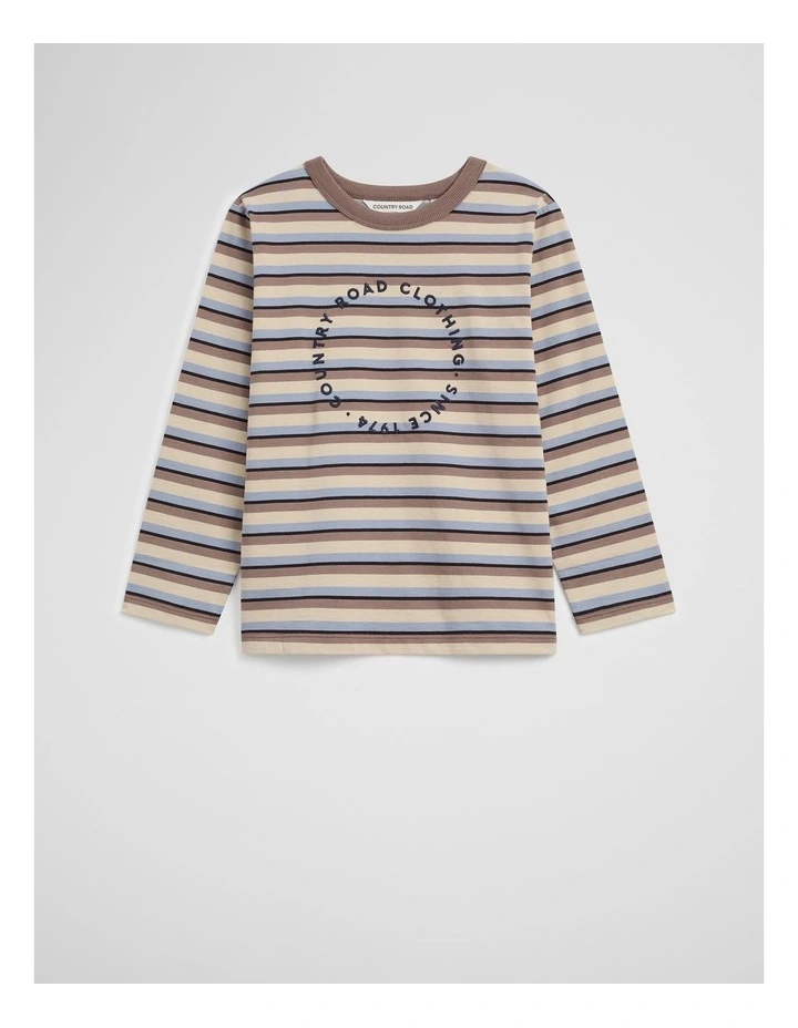 Long Sleeve Circle Logo T-shirt in Chocolate Stripe image 4