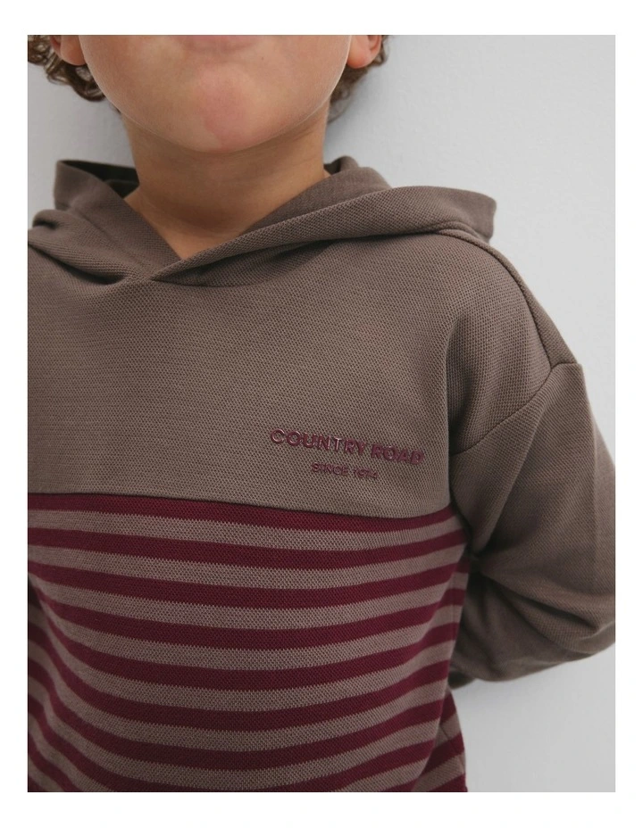 Hooded Block Stripe T-shirt in Garnet image 2