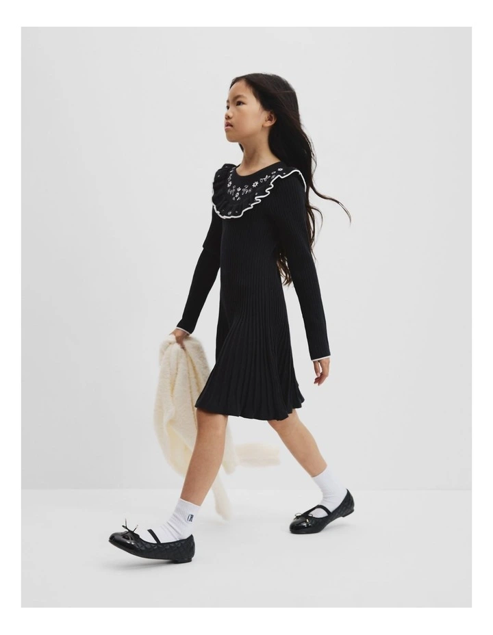 Embroidered Knit Dress in Charcoal image 1