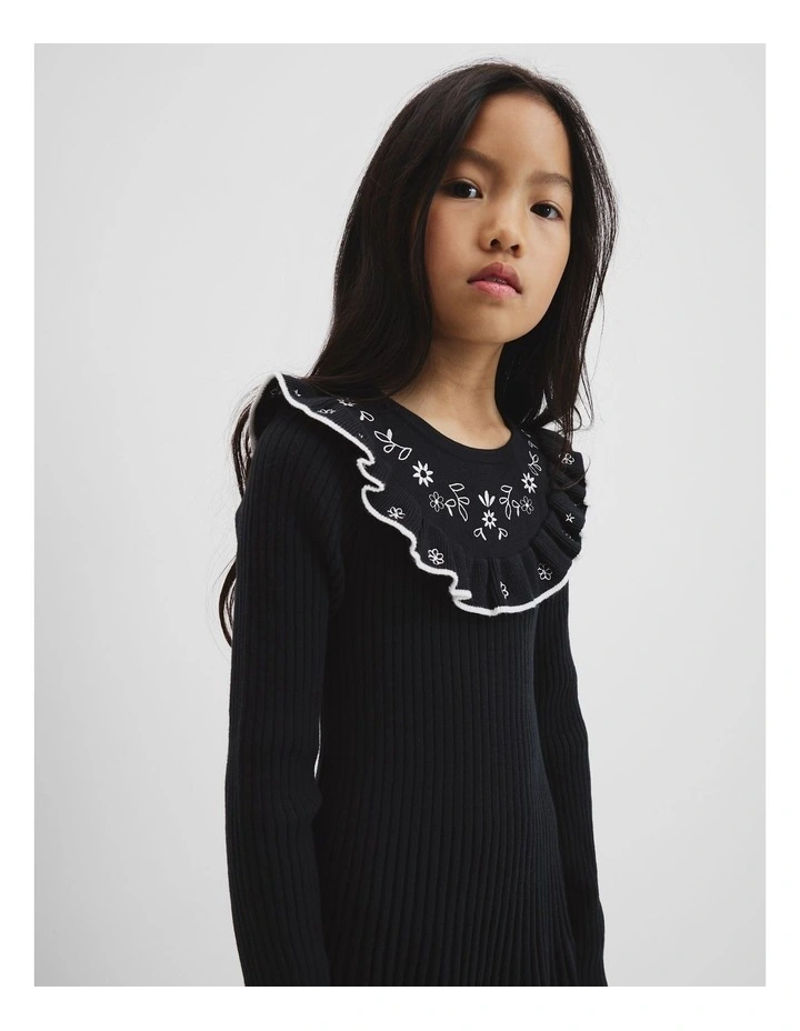Embroidered Knit Dress in Charcoal image 3