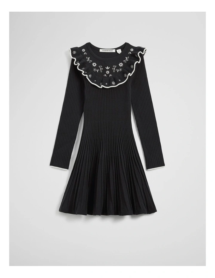 Embroidered Knit Dress in Charcoal image 5
