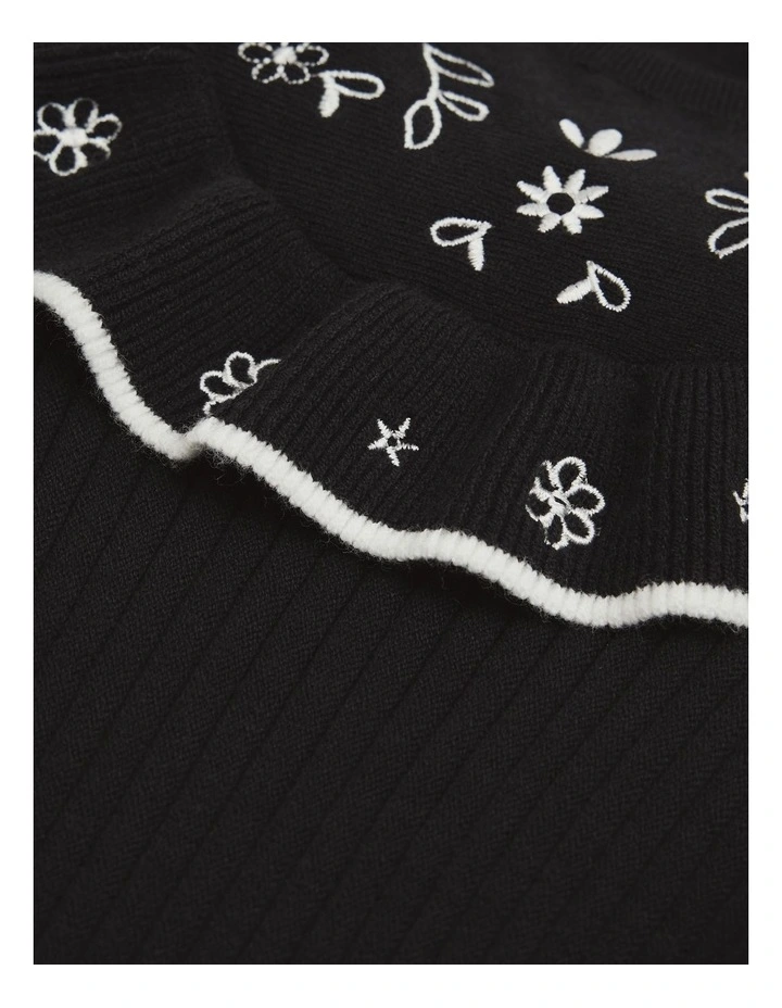 Embroidered Knit Dress in Charcoal image 6