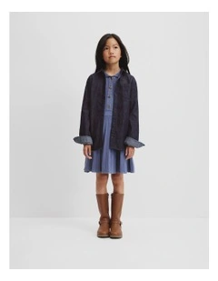 Metallic Collared Knit Dress in Steel Blue