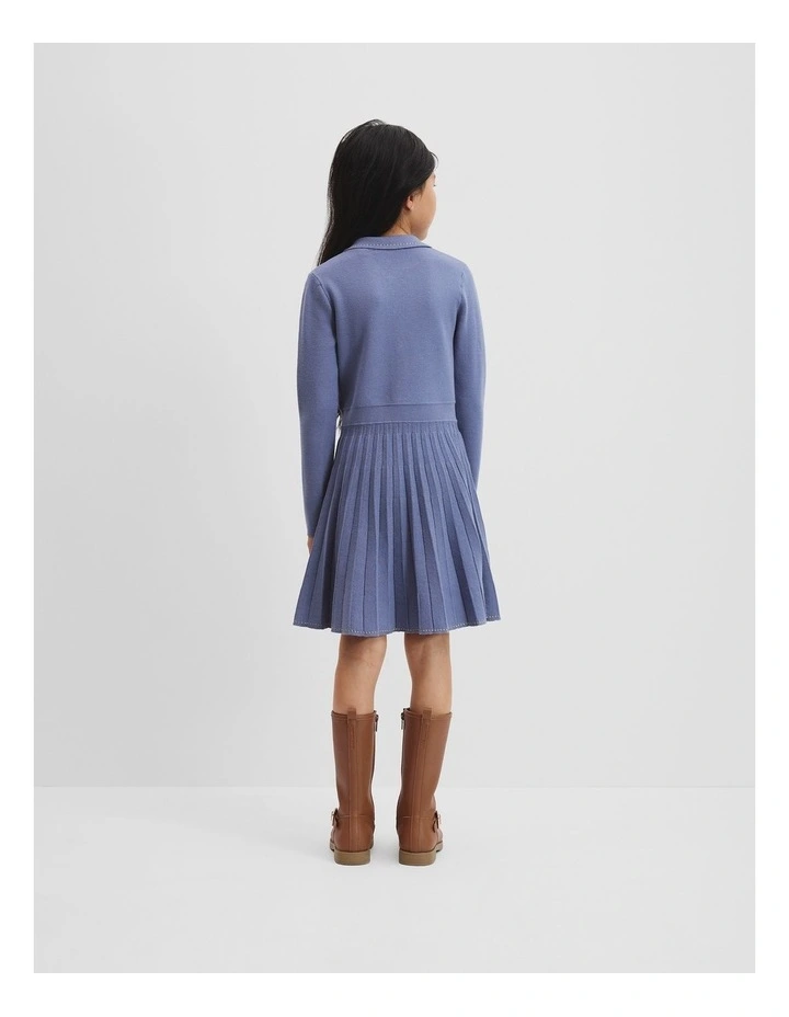 Metallic Collared Knit Dress in Steel Blue image 3