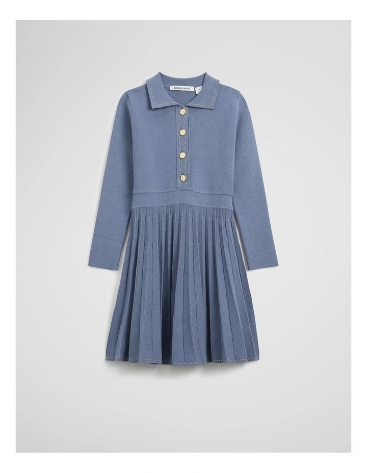 Metallic Collared Knit Dress in Steel Blue image 4