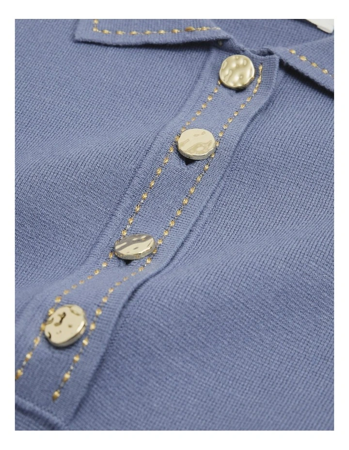 Metallic Collared Knit Dress in Steel Blue image 5