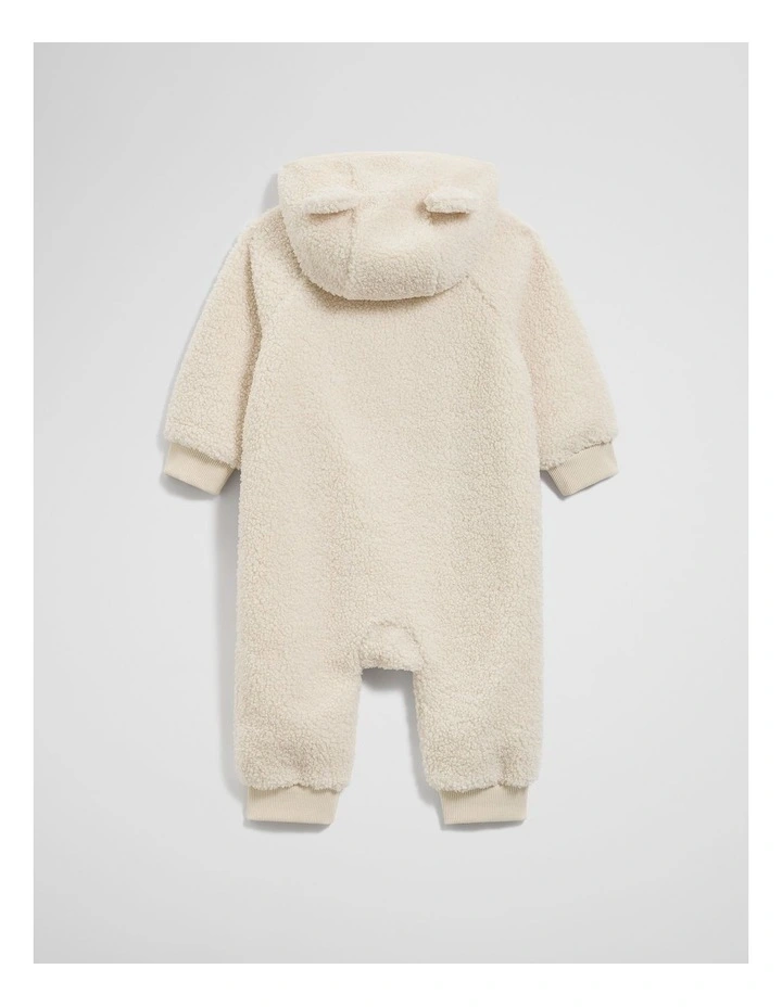 Recycled Polyester Sherpa Hooded Jumpsuit in Oyster image 5