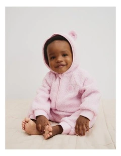 Recycled Polyester Sherpa Hooded Jumpsuit in Mineral Pink