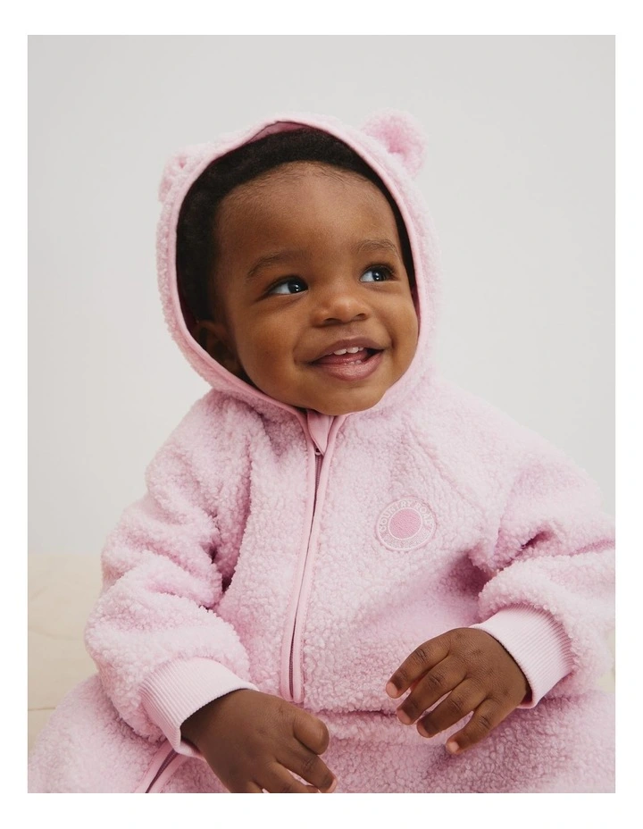 Polyester Sherpa Hooded Jumpsuit in Mineral Pink image 2