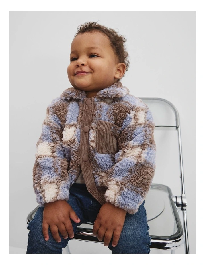 Check Sherpa Jacket in Slate Blue image 1