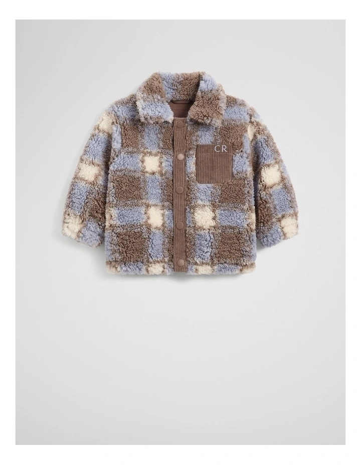 Check Sherpa Jacket in Slate Blue image 4