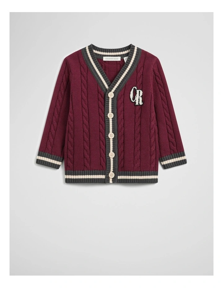 Organically Grown Cotton Varsity Cardigan in Garnet image 1