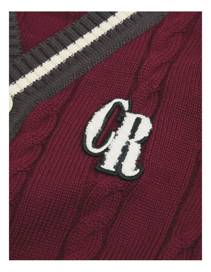 Organically Grown Cotton Varsity Cardigan in Garnet image 2