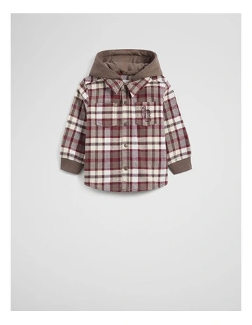 Organically Grown Cotton Hooded Check Shirt in Garnet