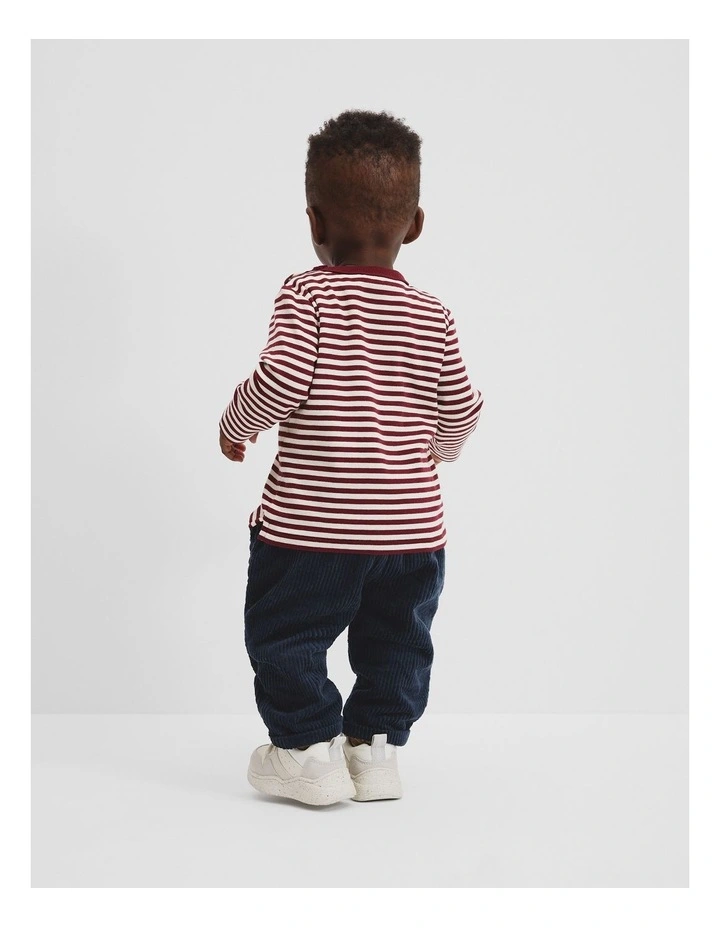 Organically Grown Cotton Long Sleeve Pocket T-shirt in Garnet Stripe image 3