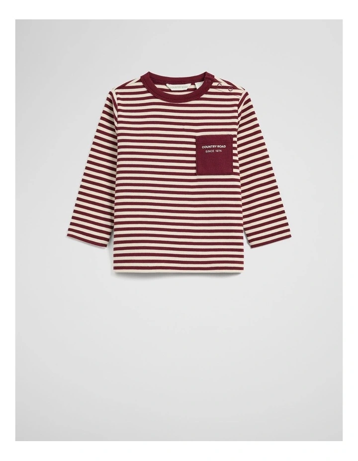 Organically Grown Cotton Long Sleeve Pocket T-shirt in Garnet Stripe image 4