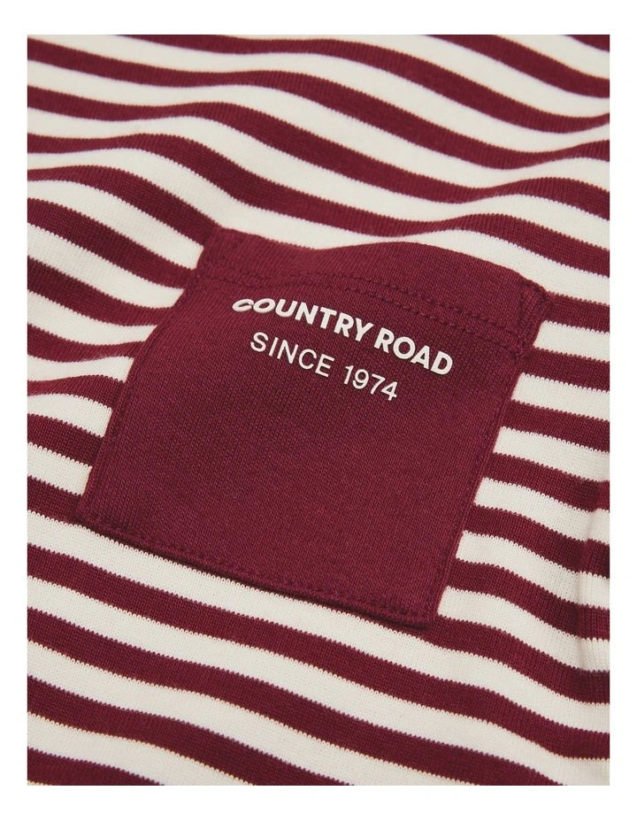Organically Grown Cotton Long Sleeve Pocket T-shirt in Garnet Stripe image 5
