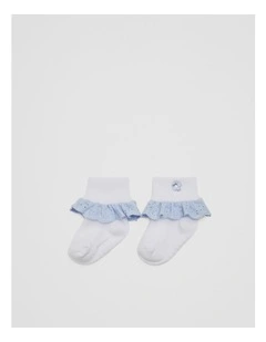 Embroidered Frill Socks in Bluebell