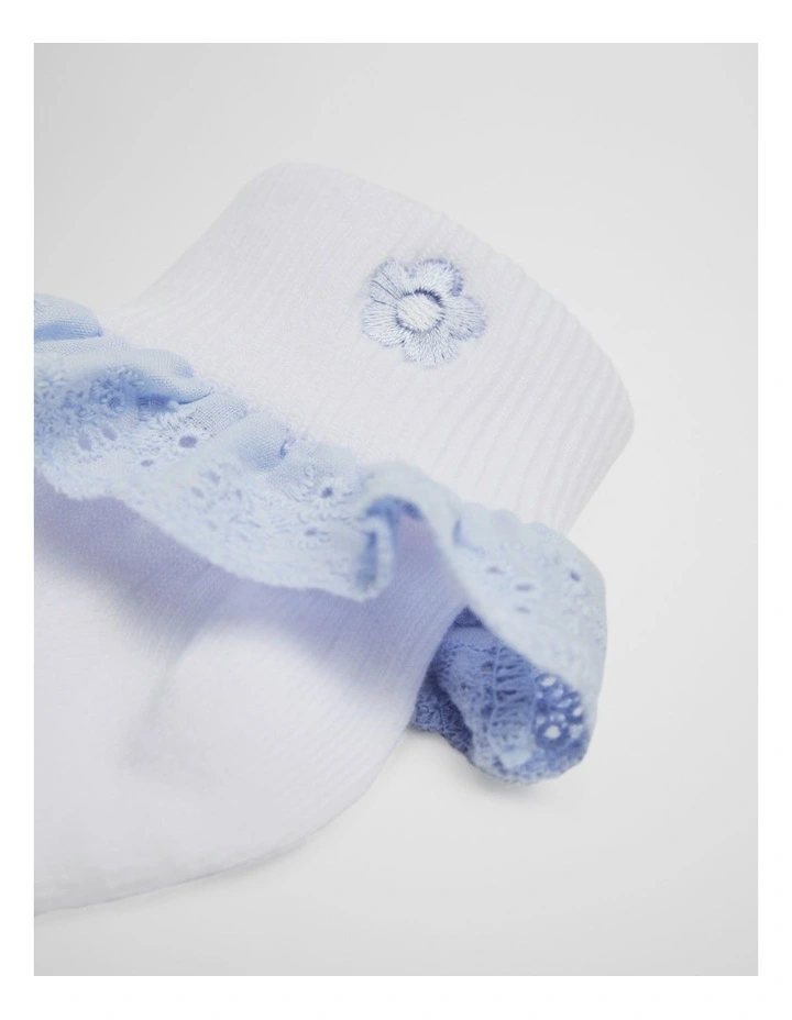 Embroidered Frill Socks in Bluebell image 2