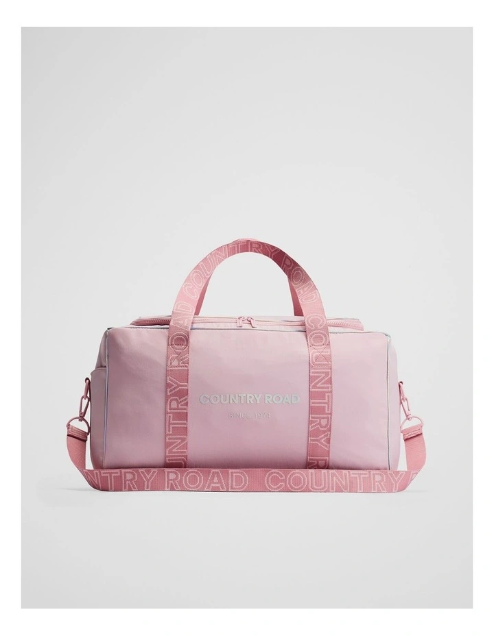 Recycled Nylon Logo Weekender in Mineral Pink image 1