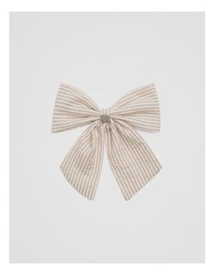 Large Stripe Bow Clip in Natural