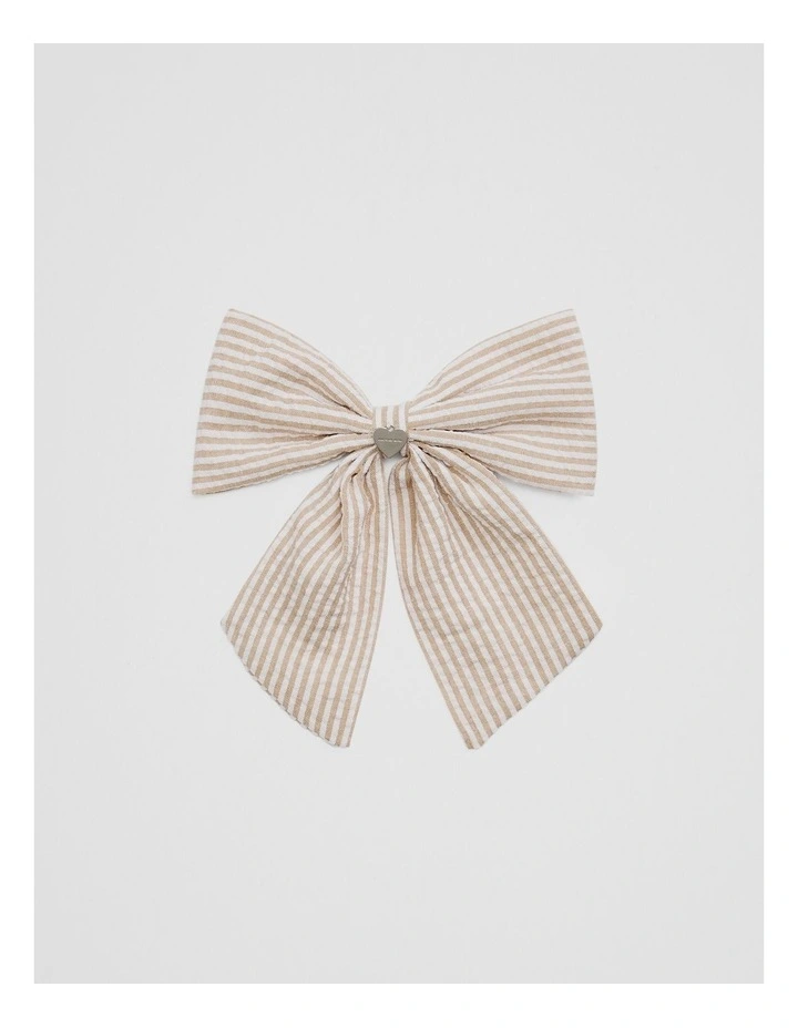Large Stripe Bow Clip in Natural image 1