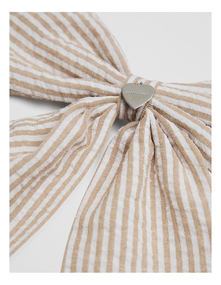 Large Stripe Bow Clip in Natural image 2