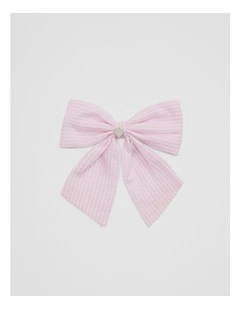 Large Stripe Bow Clip in Mineral Pink