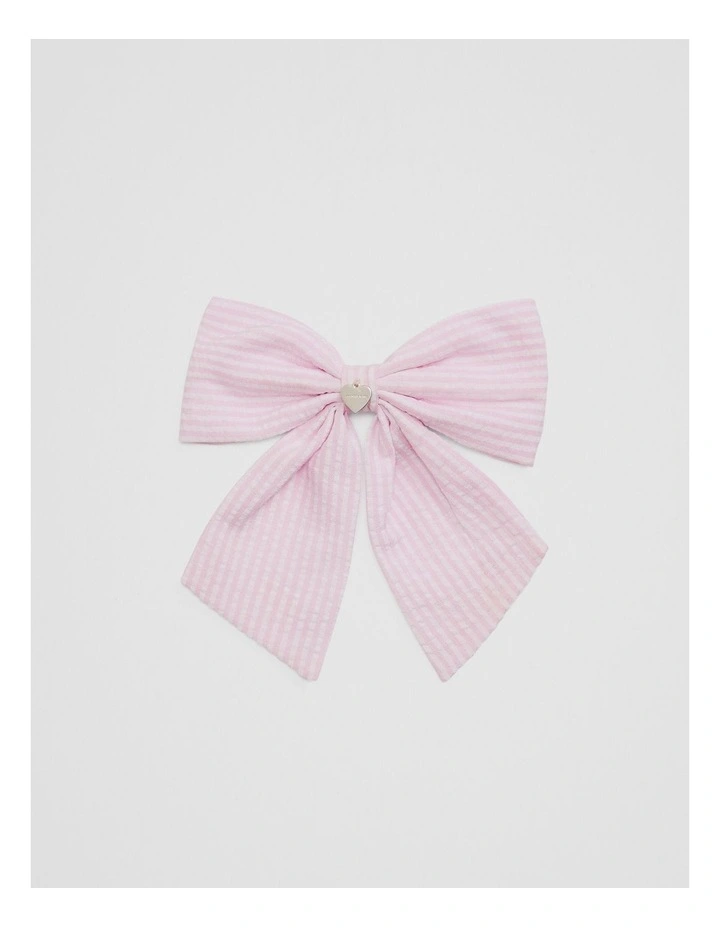 Large Stripe Bow Clip in Mineral Pink image 1