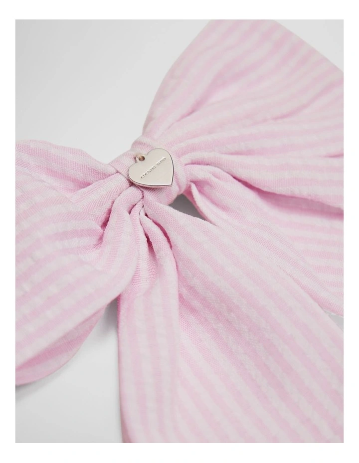 Large Stripe Bow Clip in Mineral Pink image 2