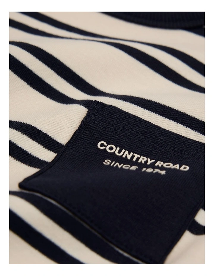 Organically Grown Cotton Long Sleeve Pocket T-shirt in Charcoal Stripe image 2