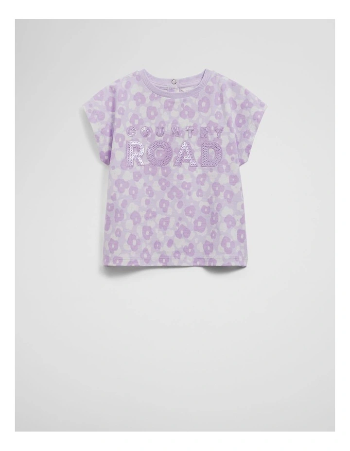 Organically Grown Cotton Sequin Logo T-shirt in Lilac Flower image 1