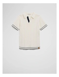 Organically Grown Cotton Knit Polo in Marshmallow