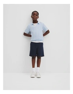 Organically Grown Cotton Knit Polo in Soft Blue