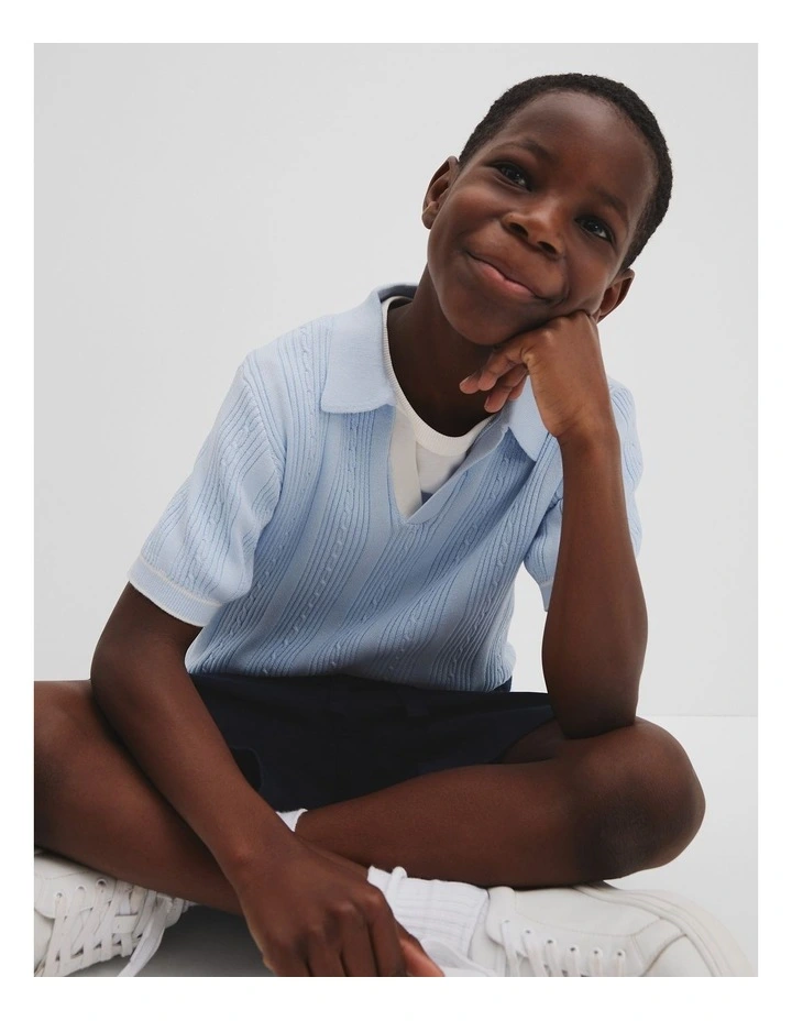 Organically Grown Cotton Knit Polo in Soft Blue image 2