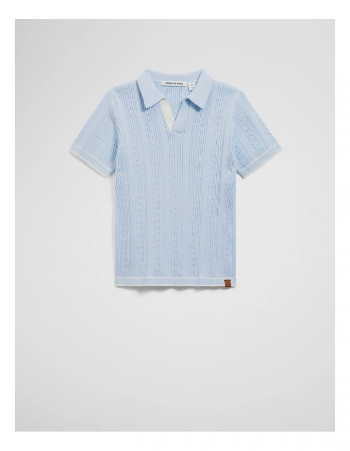 Organically Grown Cotton Knit Polo in Soft Blue image 4