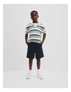 Stripe Knit Polo in Pine